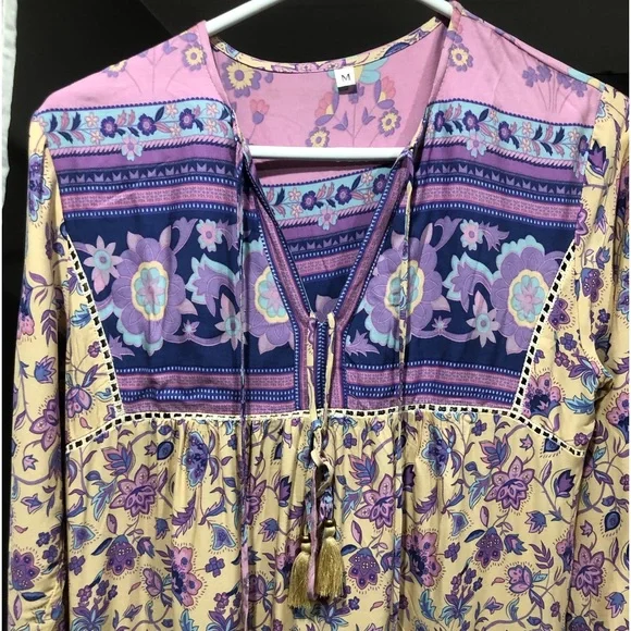 Pink & cream floral Boho maxi dress - Picture 7 of 10